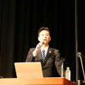 福山大学での講演の様子（学長ブログ）